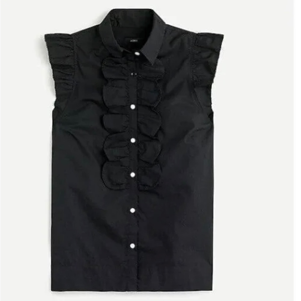 J.Crew Ruffled Cotton Poplin Top - Black - Size M